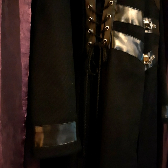 Red Balls on Fire Tripp NYC Buckle Trench  Corset Pleather Halloween Hellraiser - Picture 2 of 10